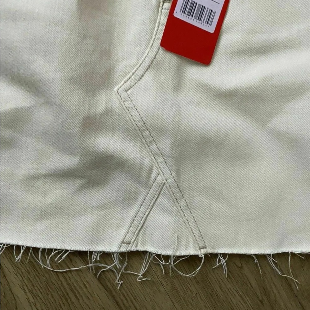TwinTip Denim Skirt Size S Raw Edges Cream A-line mini Skirt W26 - Picture 3 of 5